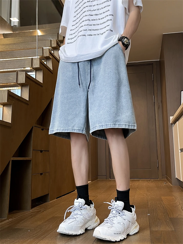 

American Style Oversize Casual Washed Denim Shorts Men's Five-Quarter Length Summer Trend Loose Straight Leg Jeans