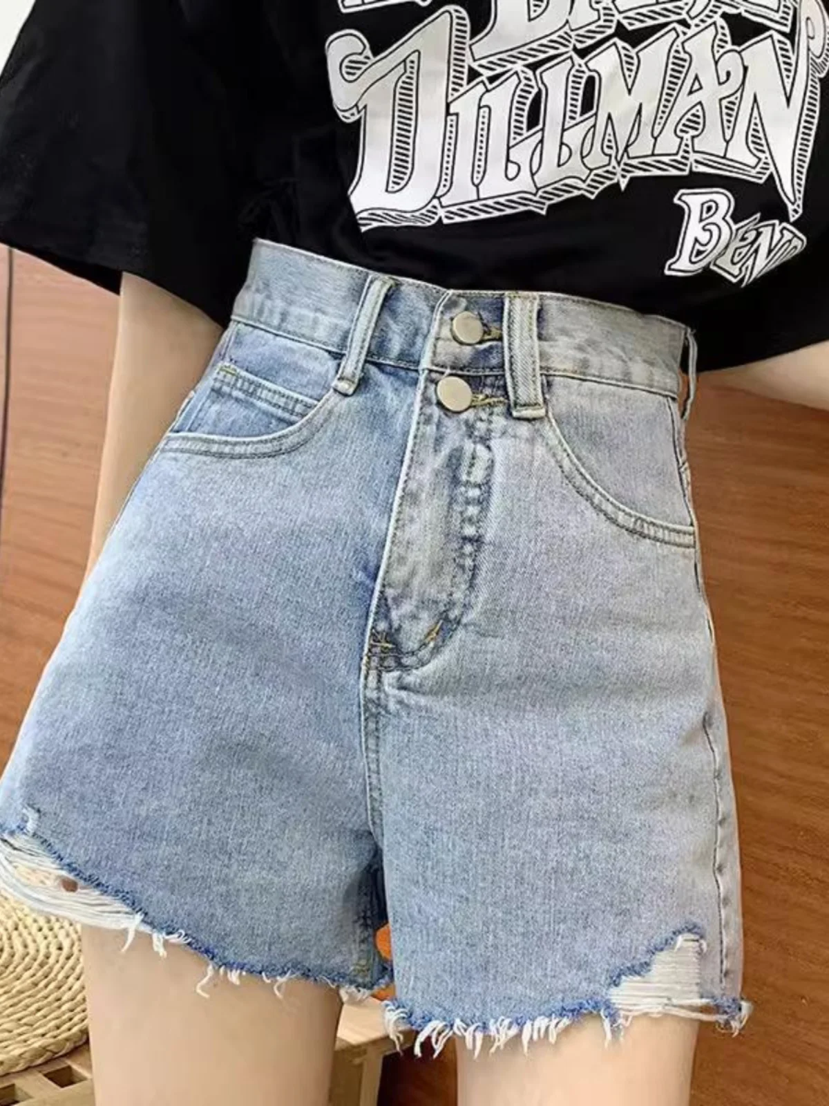 

High Waist Denim Shorts Women Summer New plus Size Loose Wide Leg Hot Pants A-Line Hole Pants Casual Zipper Style Jeans
