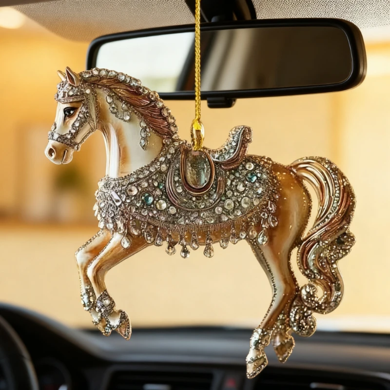 

Забавный автомобильный кулон, подвесное украшение с цепочкой, реалистичное зеркало заднего вида в форме лошади, подвесной декор, аксессуары для салона автомобиля