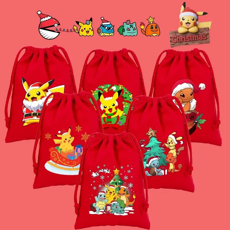 Pokemon Pikachu Cute Xmas Drawstring Pockets New Year Dinner Party Home Decor Christmas Tree Decorations Storage Bag Gifts Bags