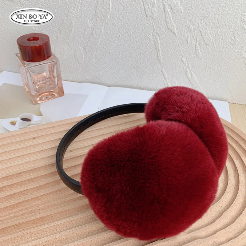 100% Natural Fur Ear Muffs para As Mulheres Inverno Fur Earmuffs Macio Quente Furry Ear Muffs Real Rex Coelho Ear Covers para Meninas Presente