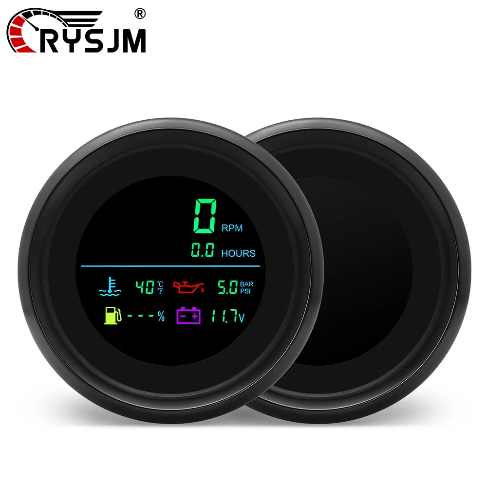 

6 в 1 Автомобиль Лодка Грузовик 12 В Датчик об/мин Тахометр Уровень топлива Температура воды Давление масла Вольтметр Счетчик часов 85 мм ЖК-дисплей Автомобильный счетчик