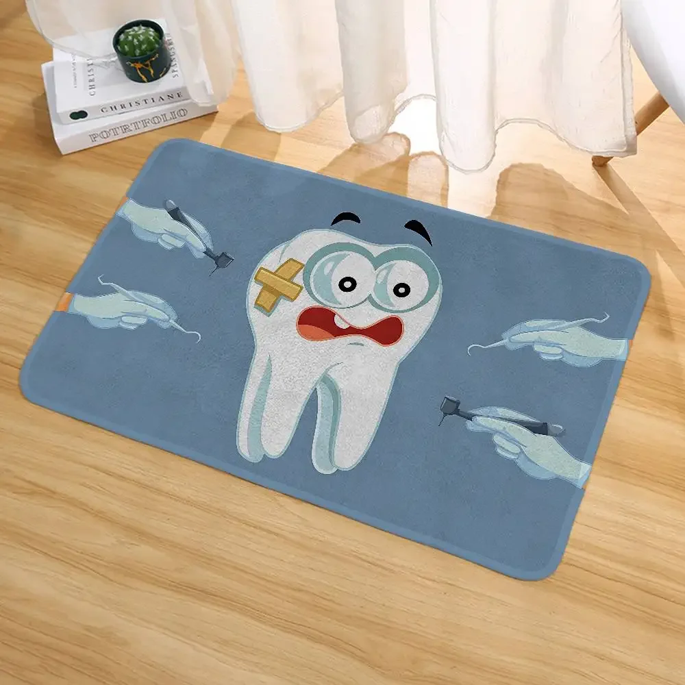 Dentist Tooth Cartoon Floor Mat Pattern Printed Flannel Door Mat Suitable For Bathroom Living Room Home Decoration