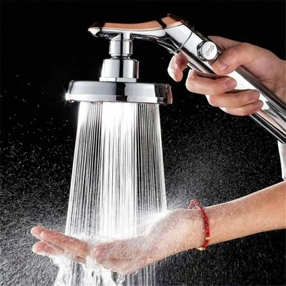 Big Panel High Pressure Large Flow Shower Head With Stop Water Button Silver Massage Abs Spray Nozzle Rainfall Bathroom Shower