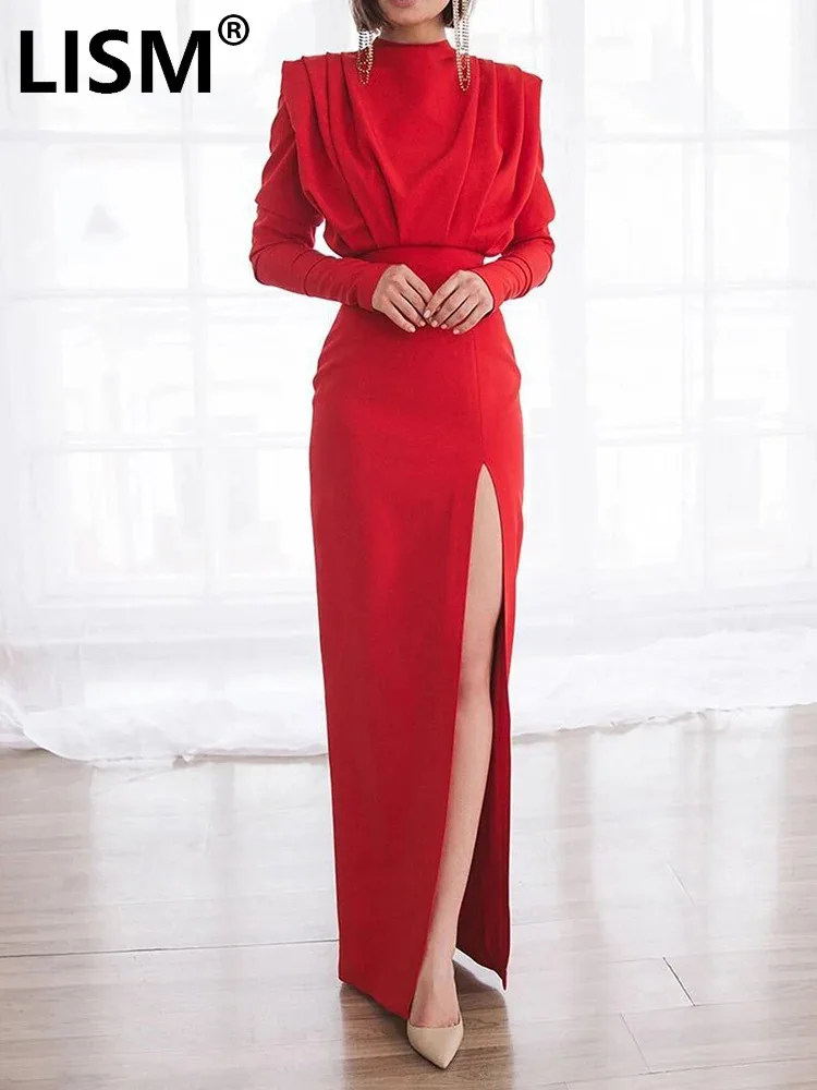 

Элегантные элитные вечерние платья с разрезом для женщин, тонкое модное дизайнерское платье с длинным рукавом, новинка 2024, весна 13DB636