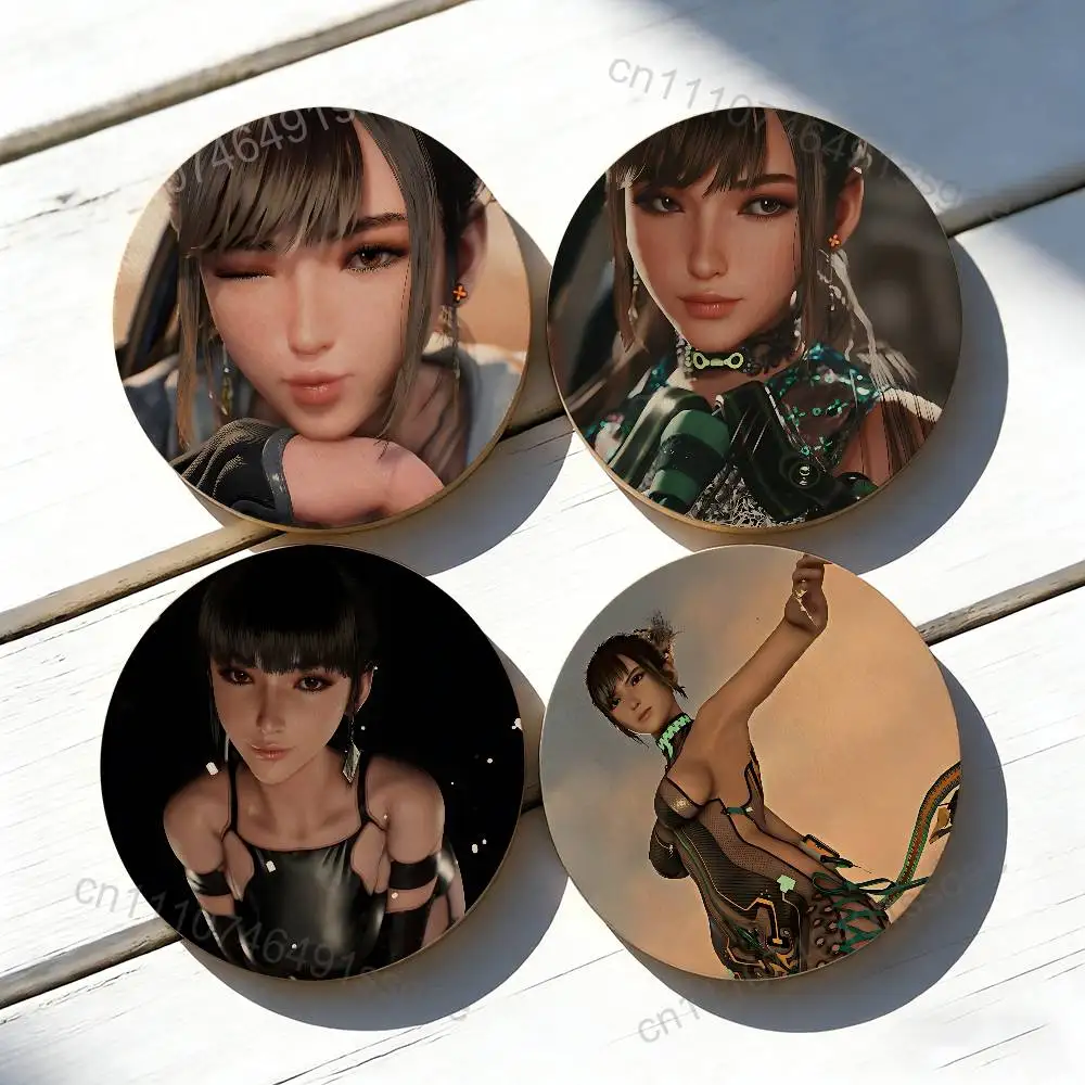 

Game Stellar Blade Cool Round Vintage wooden coasters, for home coffee tables, wooden bars, cups, glass beer mugs, holiday gifts