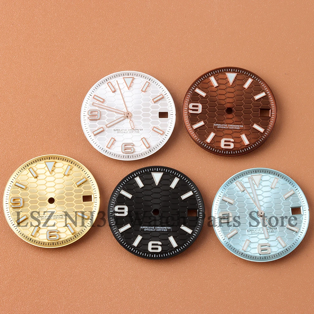 

28.5mm NH35 Blue Yellow Dial Suitable For Land-Dwller NH35 NH36 Movement Blue Luminous Watch Hands Dial Watch Modification Parts