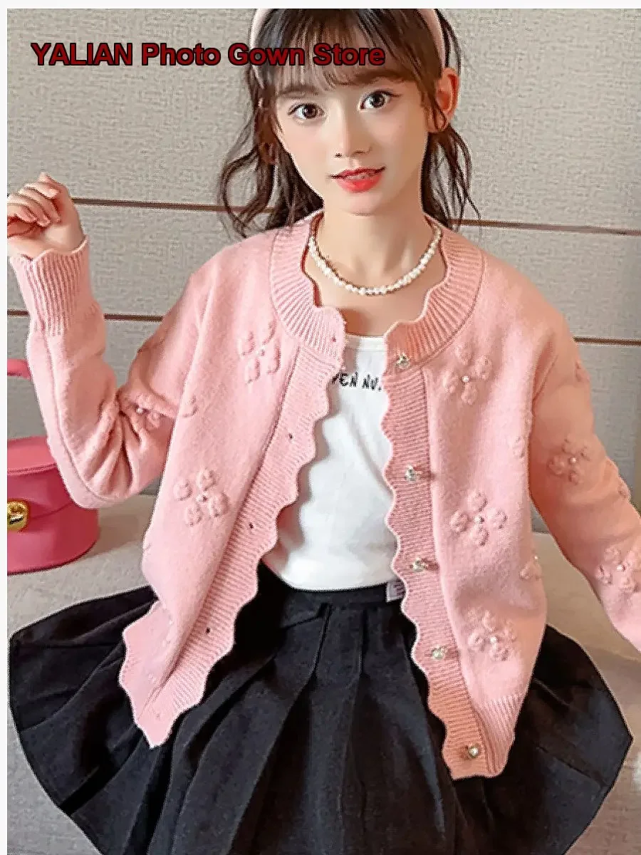 Girls Knit Cardigan Spring Autumn Kids Outerwear Girl Older Kids Layering Top