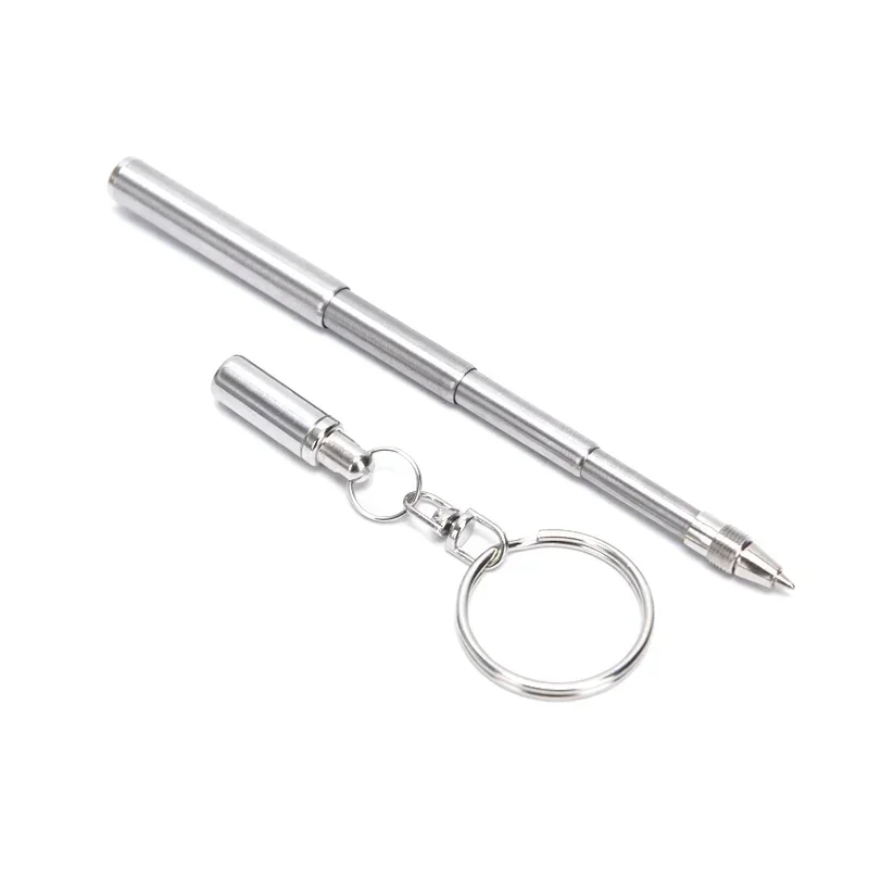 Ball Point Pen Keychain Multifunctional Mini Metal Key Ring Stainless Steel Telescopic Pen Keyring Telescoping Pen Tool