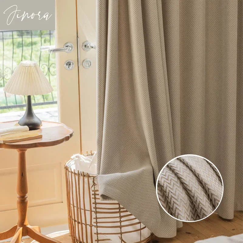 

Modern Simple Solid Cream White Curtains for Living Room Bedroom Blackout Curtain Fabric Wavy Texture Window Draps Decoration