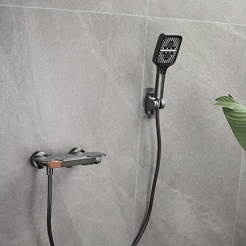 Wall-mounted bathtub faucet with multifunctional waterfall spout adjustable height easy to install, bathroom shower faucet