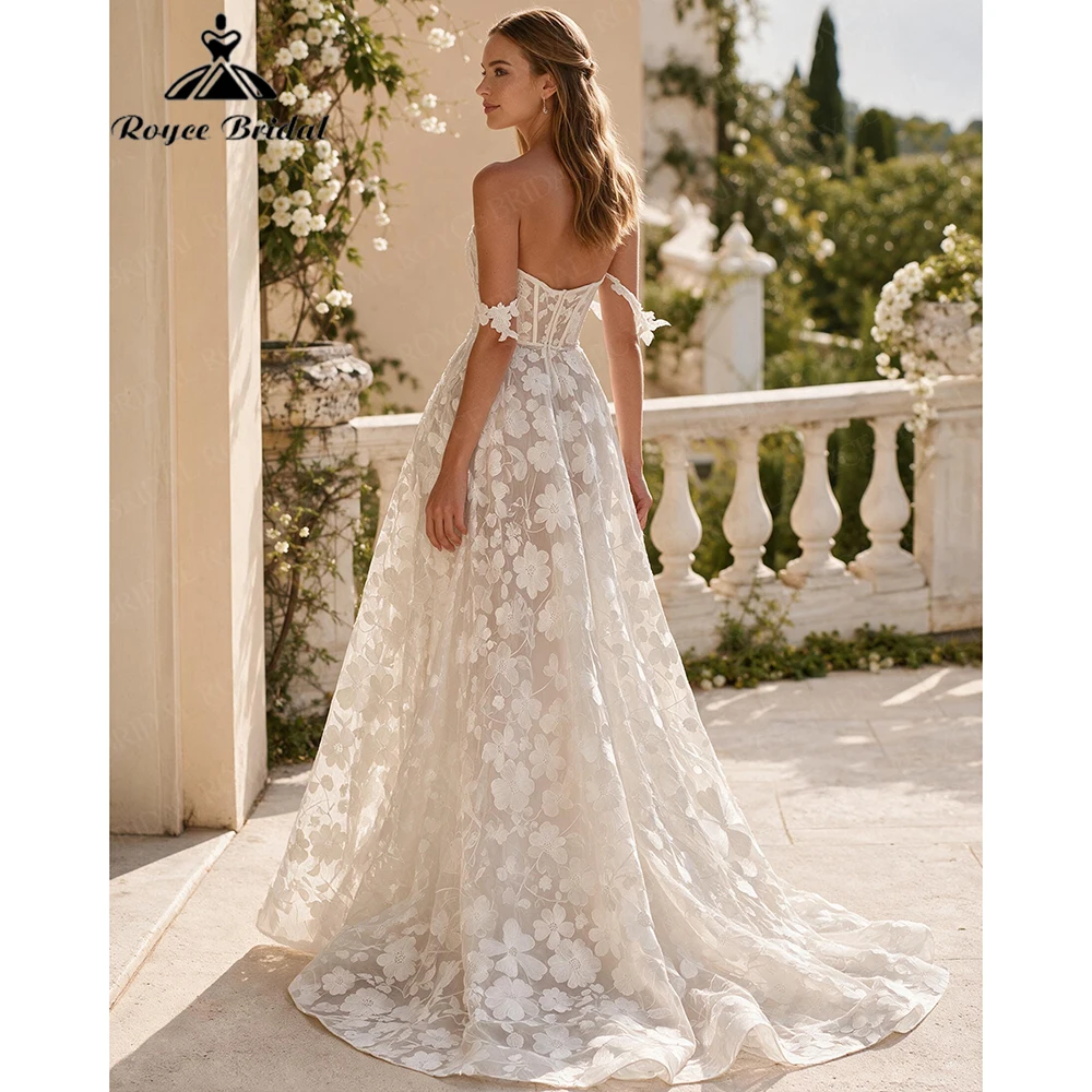Roycebridal Applique Boho A Line Wedding Dresses 2027 Sweetheart Off The Shoulder Beach Bridal Gown Customized vestido de novia