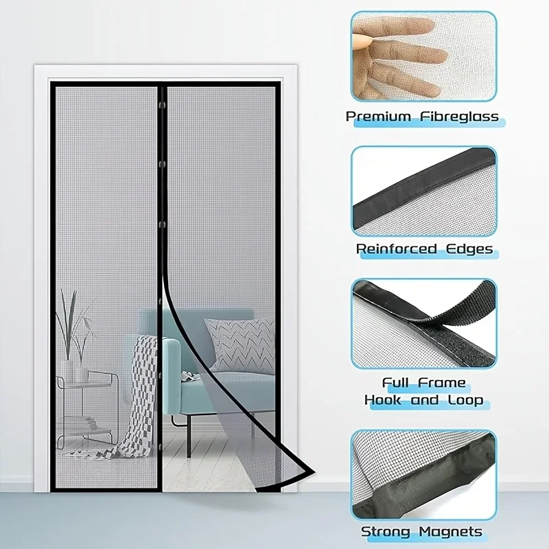 

Summer Magnetic Mosquito Net Door Curtain 1PC - Soft Mesh No Drill Easy Install Living Room Bedroom Kitchen Home Decor