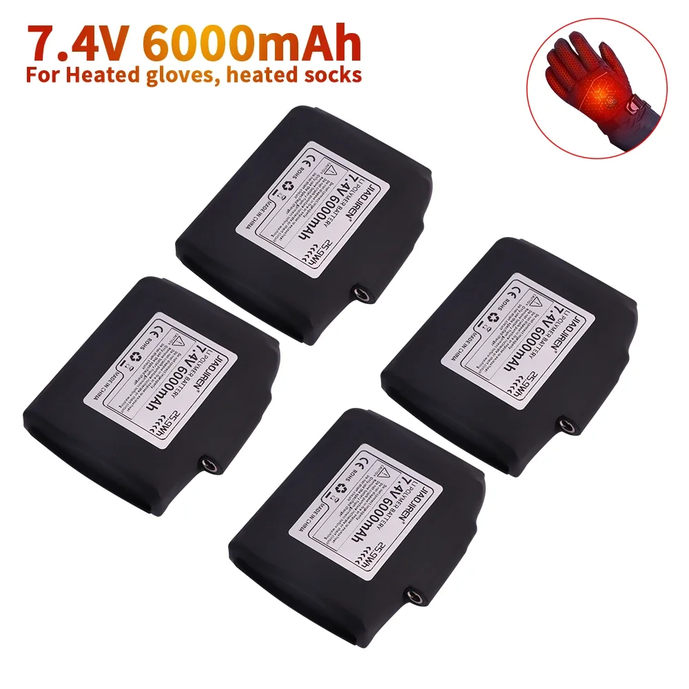 jiaojiren 7,4 V 6000 mAh wiederaufladbarer Lithium-Polymer-Akku für beheizte Handschuhe, Socken, beheizte Jacken, Weste, Motorradhandschuhe, USB-Ladegerät 7