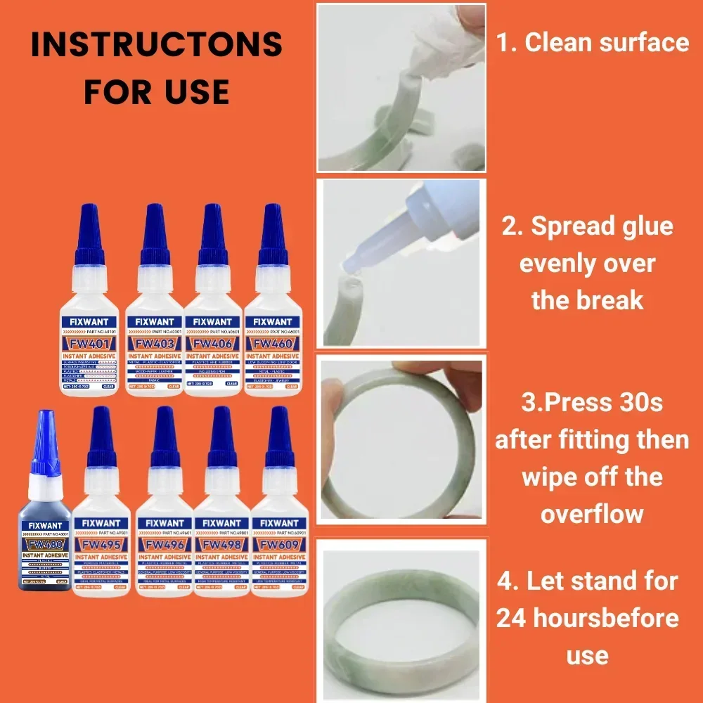 Different Instant Adhesives - Strong Bond for PVC, Ceramic, Wood, Leather - Shockproof & Heat Resistant Glue for DIY/Home Fixing