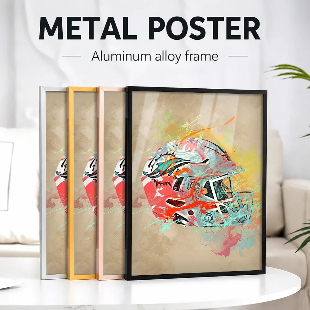 Miami Dolphins Helmet Metal Poster With Aluminum Alloy Frame Personalized Photo Dynamic Stadium Style Wall Art For Sports Room