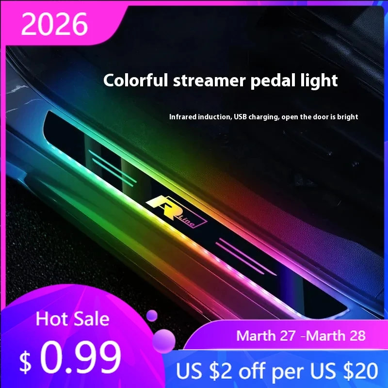 

VW GTI GOLF 2026 Горячая для VW VOLKSWAGEN Автомобильный телеконтроль Светодиодный порог приветствия, атмосферная лампа для Volkswagen R Line Touareg