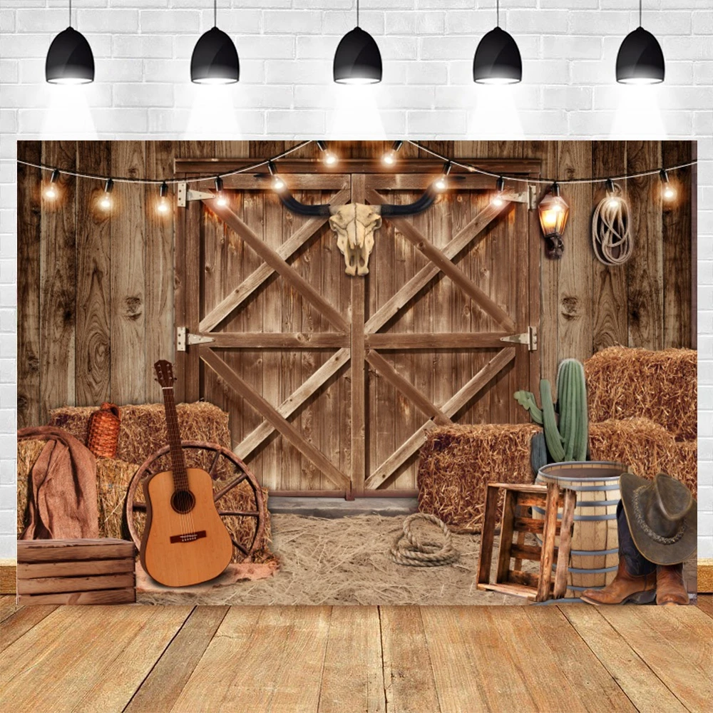 Western Cowboy Backdrop for Photography Wild West Rustic Farm Barn Wooden House Birthday Party Kids Portrait Photo Background