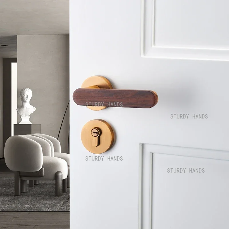 Chinese style zinc alloy silent anti-theft door lock hotel indoor wood grain door handle lock hardware accessories
