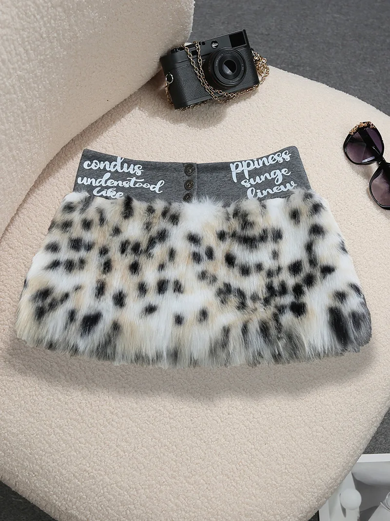 Lage taille pluizige luipaardprint minirok dames retro subcultuur heuprok