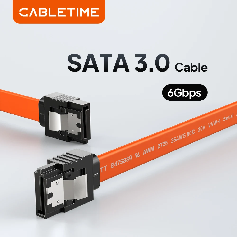 CABLETIME SATA 3.0 Data Cable 6Gbps Straight Angle Fast Transmission for SSD HDD Hard Disk Drive Desktop Use