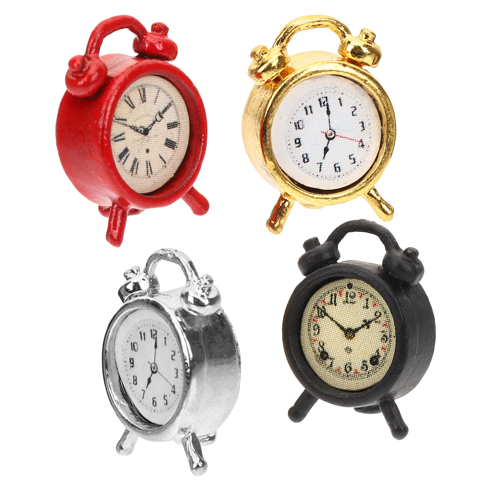 Reloj de tiempo Mini modelo de decoración en miniatura, accesorio para dormitorio de bebé, adorno artesanal con alarma, 4 Uds.