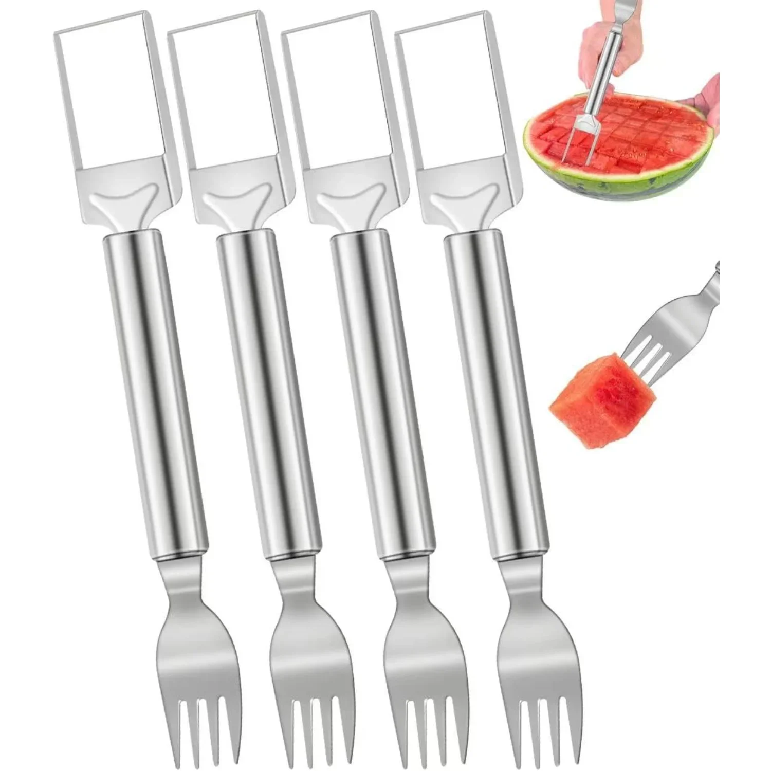 

4 PACK 2-in-1 Watermelon and Fork, 9.5 Inch Stainless Steel Fruit Slicer Tool