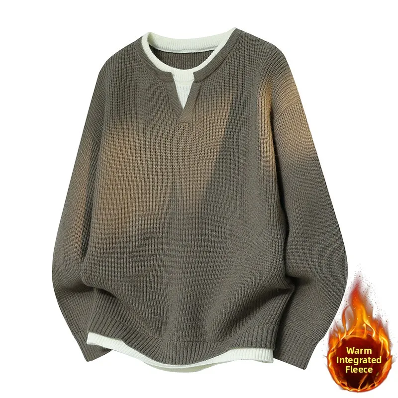 

Теплый вязаный свитер-худи с интегрированным флисом, повседневный универсальный топ, модный осенне-зимний стиль