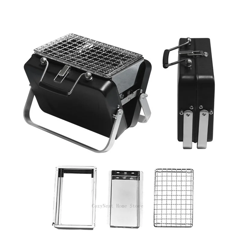 Folding Portable Grill, Box-Type Outdoor Barbecue Stove with Handle, Mini Camping Cooker