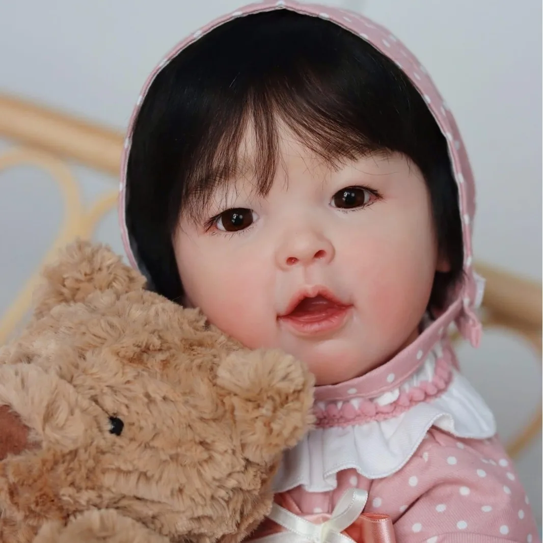 Meilian Reborn Baby Doll Finished with Hair Rooted Soft Body Silicone Flexible 3D Skin Tone Visible Veins Handmade Toy Children