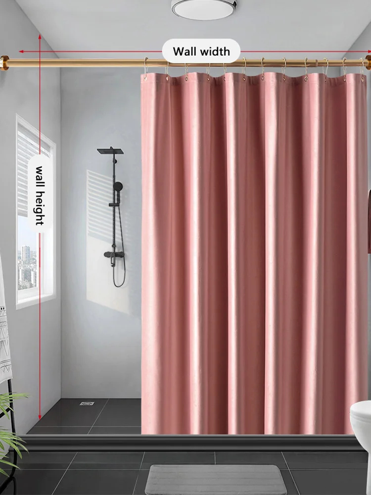 Solid Color Retro Velvet Waterproof Mildewproof Shower Curtains Bathroom Light Tight Curtain Belt Metal Gourd Hang Hook