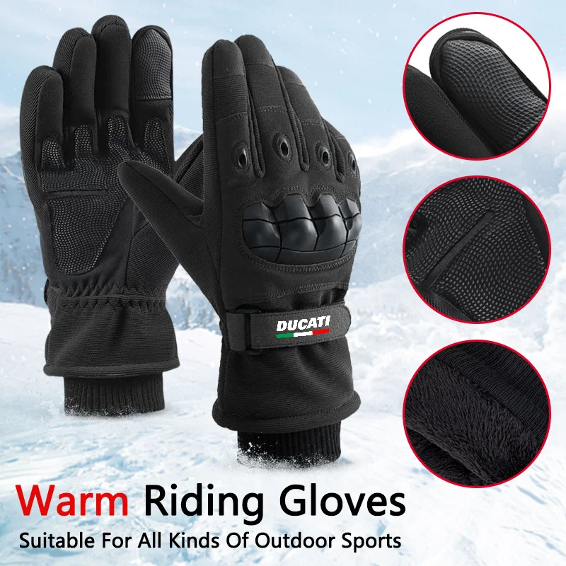 

Men Women Winter Cold-proof Motorcycle Gloves Full Finger Outdoor Sport Black Motocross Glove For Ducati Panigale V4 Accessories