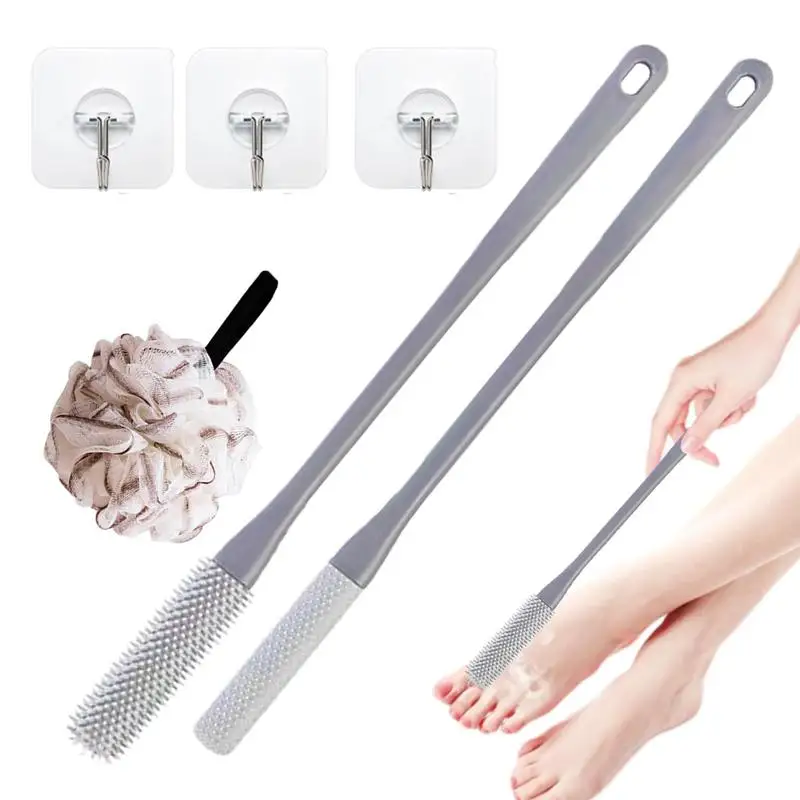 Щетка для пальцев с длинной ручкой, силиконовый аппликатор для отшелушивающего лосьона для кожи, эргономичная мягкая чистящая щетка для ванны для чистки между пальцами ног