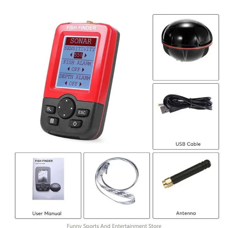 C4DE Portable Fish Depth Finder Water محول مكتشف الأسماك المحمولة لـ W/LCD
