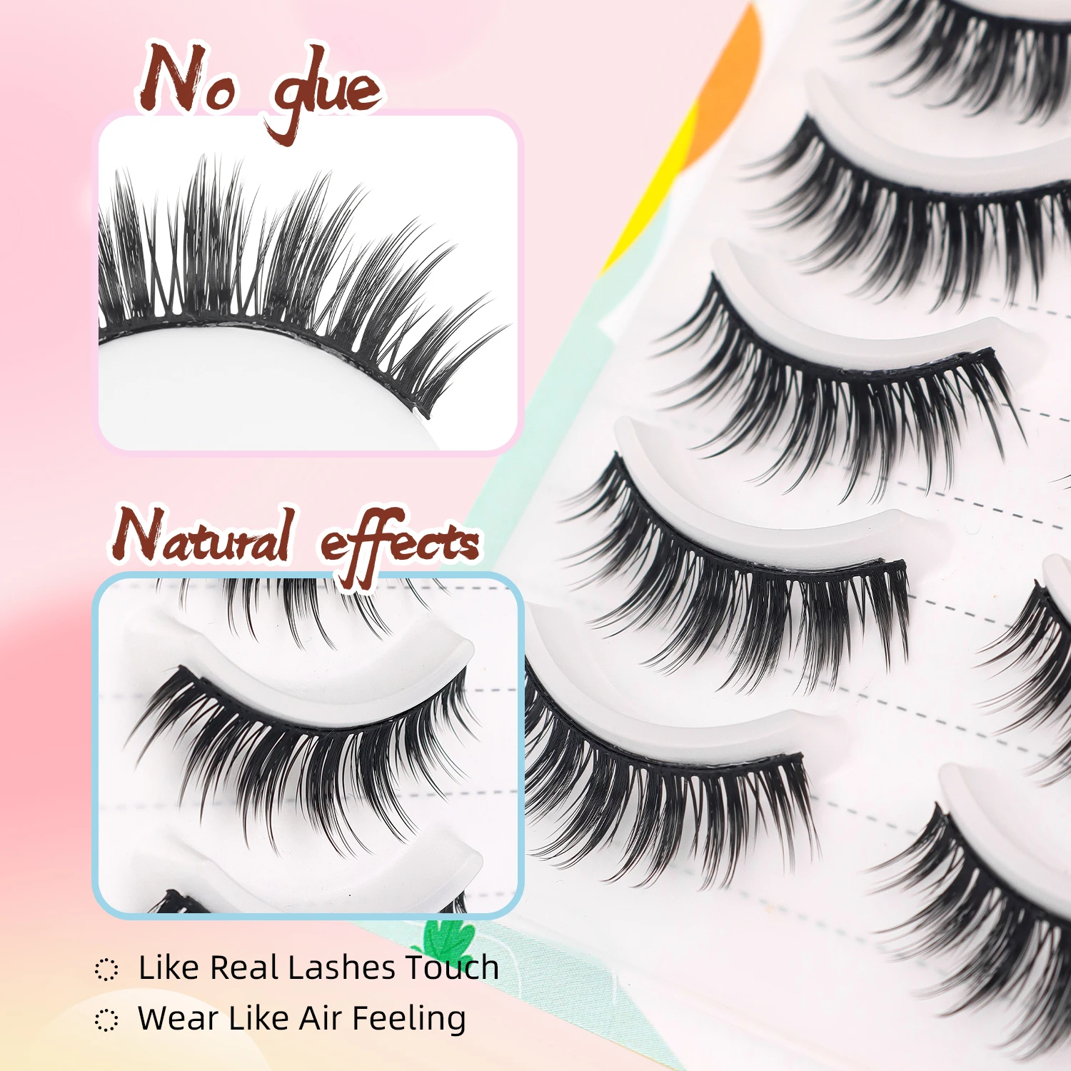 5-Pair Manga Eyelash Thickening Mirror Edition Non Glue Paired False Eyelash Magnifying Double Eye Self Adhesive False Eyelash
