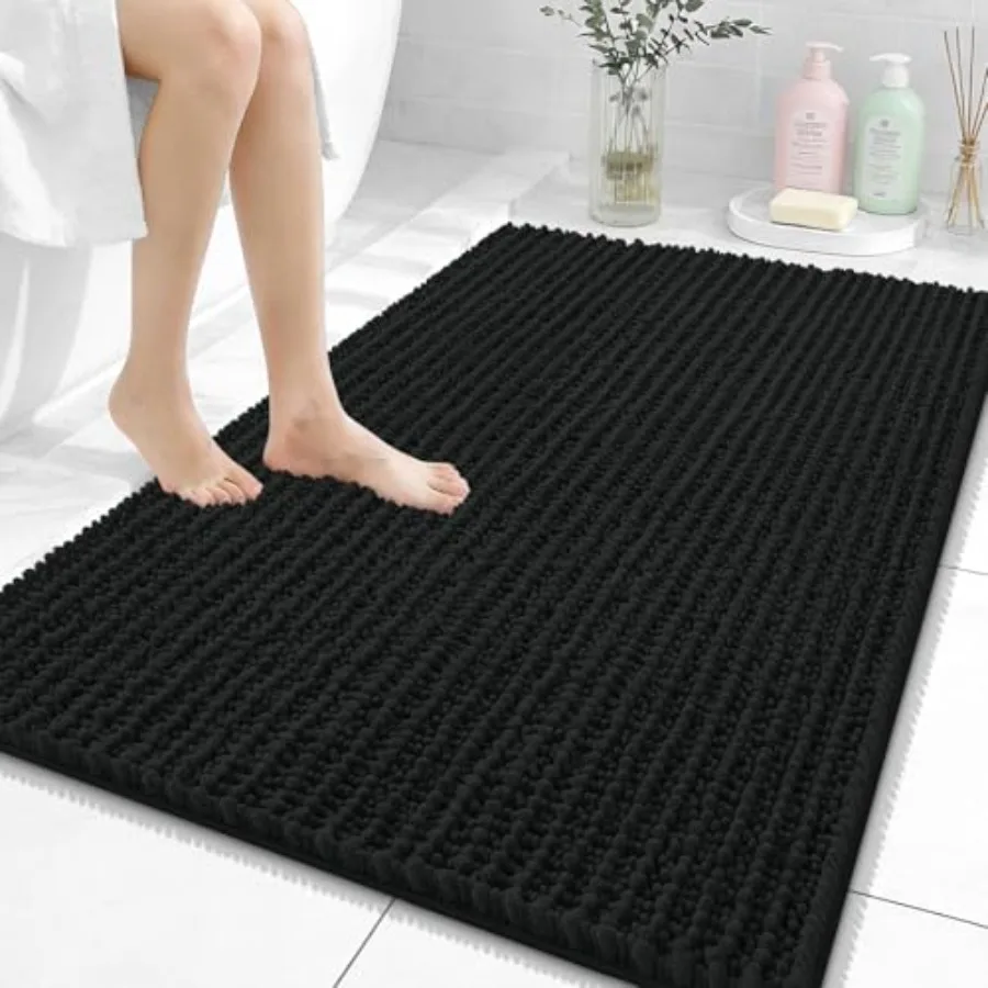 

Bathroom Rug Mat 40x32 Thick Soft and Absorbent Chenille Bath Mat Non-Slip Rubber Backing Machine Washable Quick Dry Bath Rugs