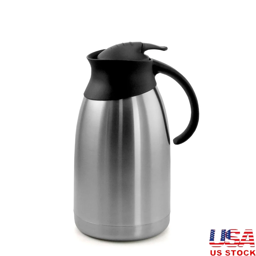 

2L Stainless Steel Thermal Carafe Insulated Beverage Dispenser Easy Pour Non-Burn Handle Leak Free Ideal Events Meetings
