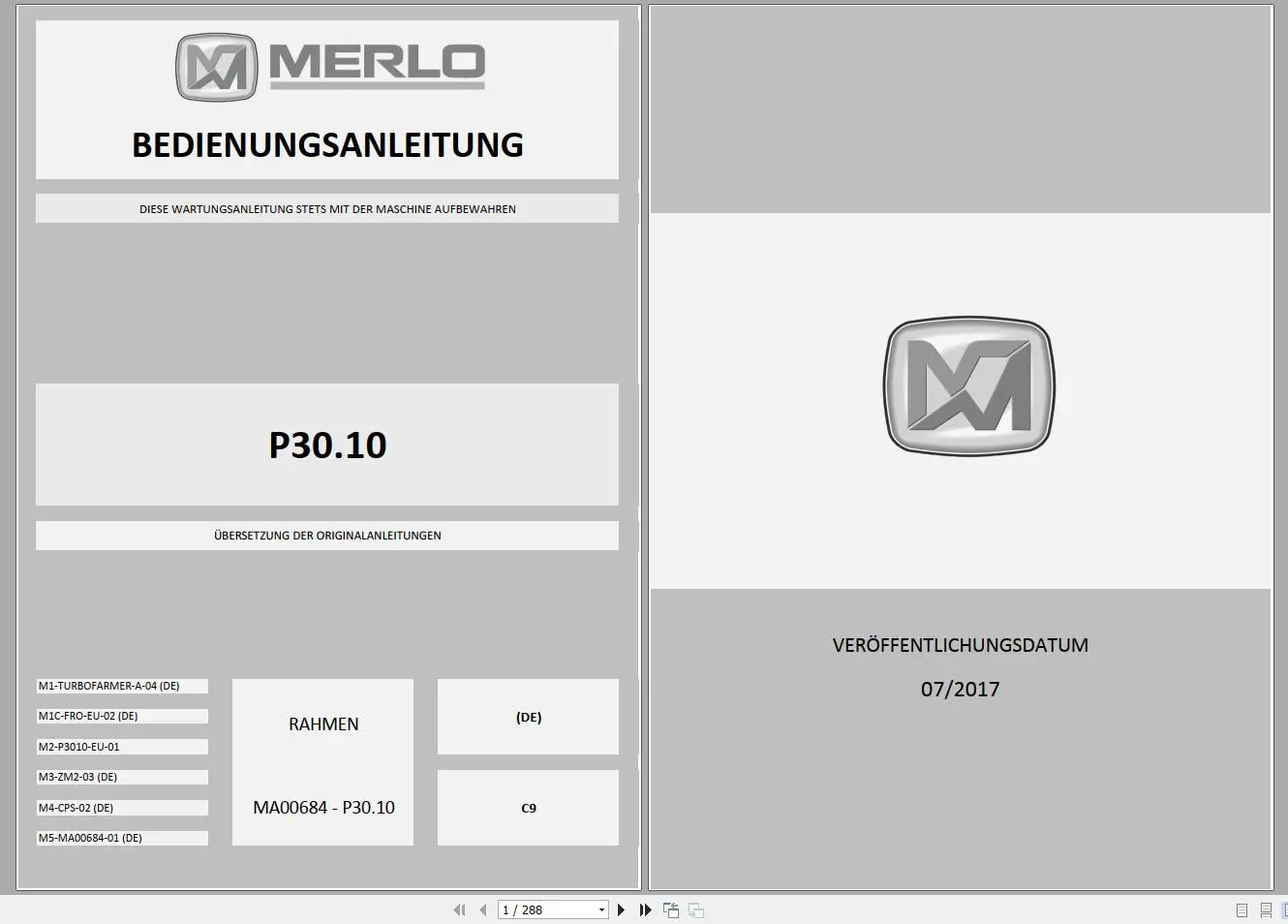 MERLO Machine Telehandlers 12.6GB PDF German Service Part Manual, Hydraulic & Electrical Diagram DVD