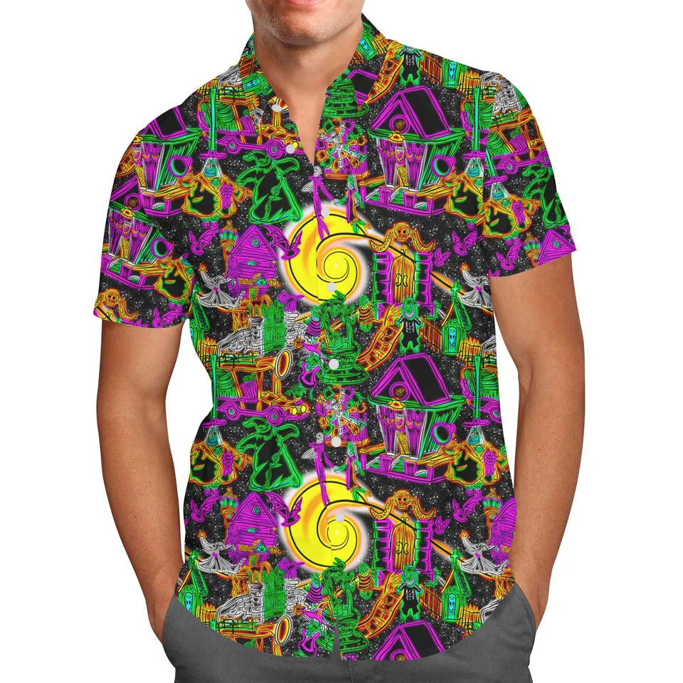 2024 Disney Halloween Neon Lights Halloween Hawaiian Men's Shirt