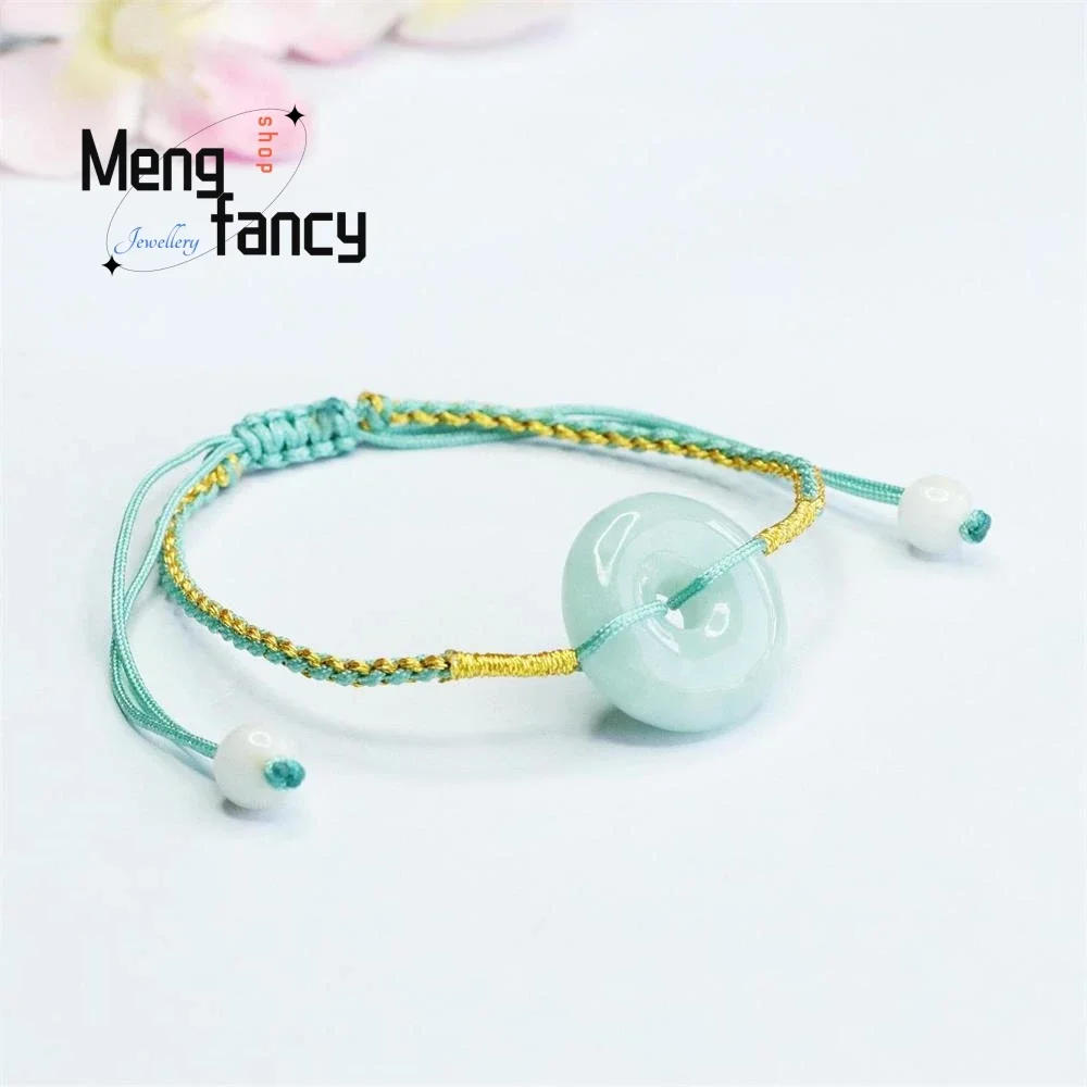 

Natural Jadeite Peace Buckle Hand Rope Braided Jade Bracelet Exquisite Elegant High-grade Best Selling Luxury Quality Jewelry