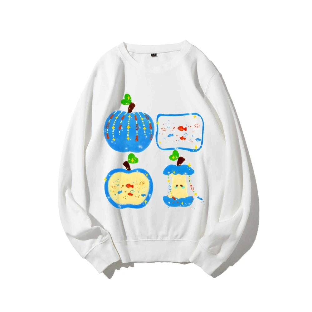 เสื้อกันหนาว Y2K กราฟิก Hoodie Blue Apples Premium Cotton คุณภาพสูง Oversize สีสัน Hoodie ผลไม้ Slice พิมพ์ Artsy Y2K สไตล์