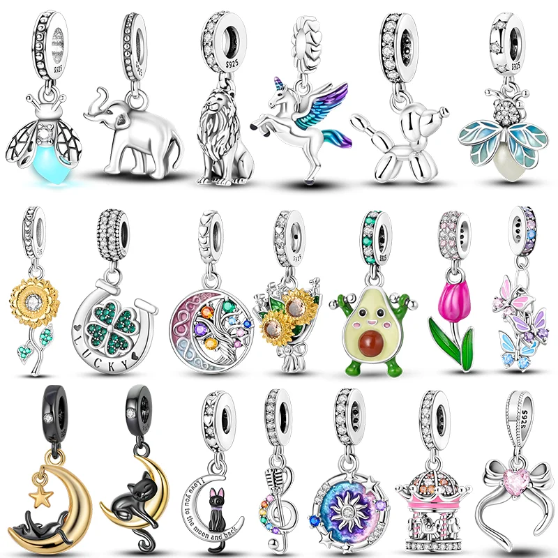 

Подвески из стерлингового серебра 925 пробы для женщин, кошки, животные, подсолнухи, бусины, висячие подходят для браслета, кулон, сделай сам, модные ювелирные изделия, подарок