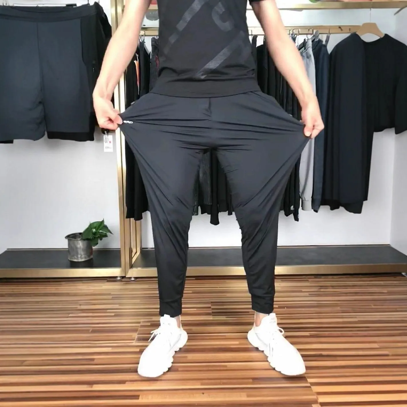 

Comfortable Ice Silk Thin Casual Pants Faionable Fitn Sports Outdoor Summer Youth Polyester Elastic Waist Long Trousers