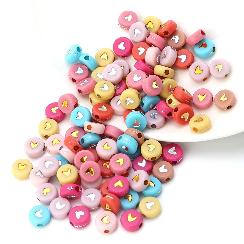 4*7mm 500pcs Flat Coin Round Shape Solid Colors Love Hearts Printing Acrylic Jewelry Beads For Bracelet Necklace Earring Making