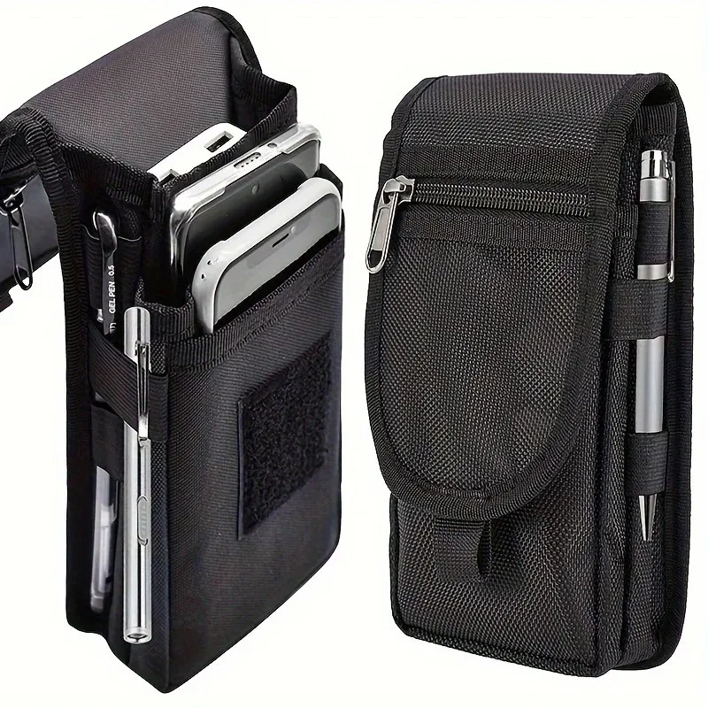 

Outdoor leisure nylon wear-resistant waist bag mobile phone bag with three layered design, pen pocket storage