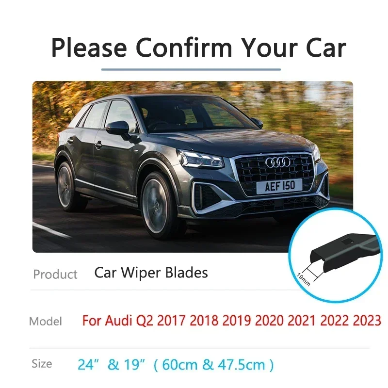 

Для Audi Q2 E-tron 2017-2023: Комплект резиновых передних дворников (щетки) для стеклоочистителя, 24/19, для праворульных и леворульных автомобилей, аксессуары для авто