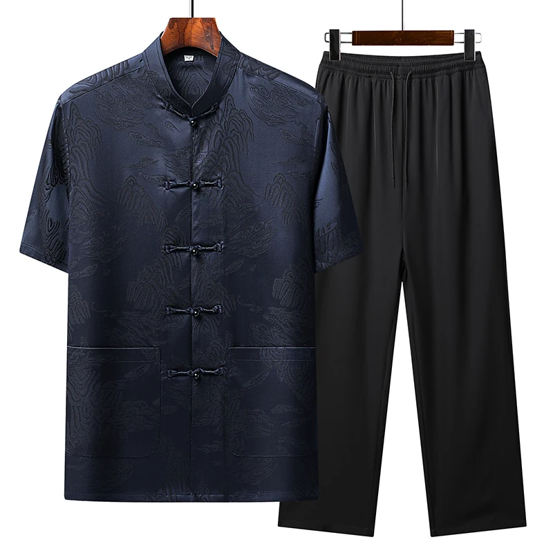 (Shirt + Trousers) 2026 Summer New Loose Casual Large Size Men Shirt Men'S Sets Casual Comfortable Breathable Shirts Two Piece