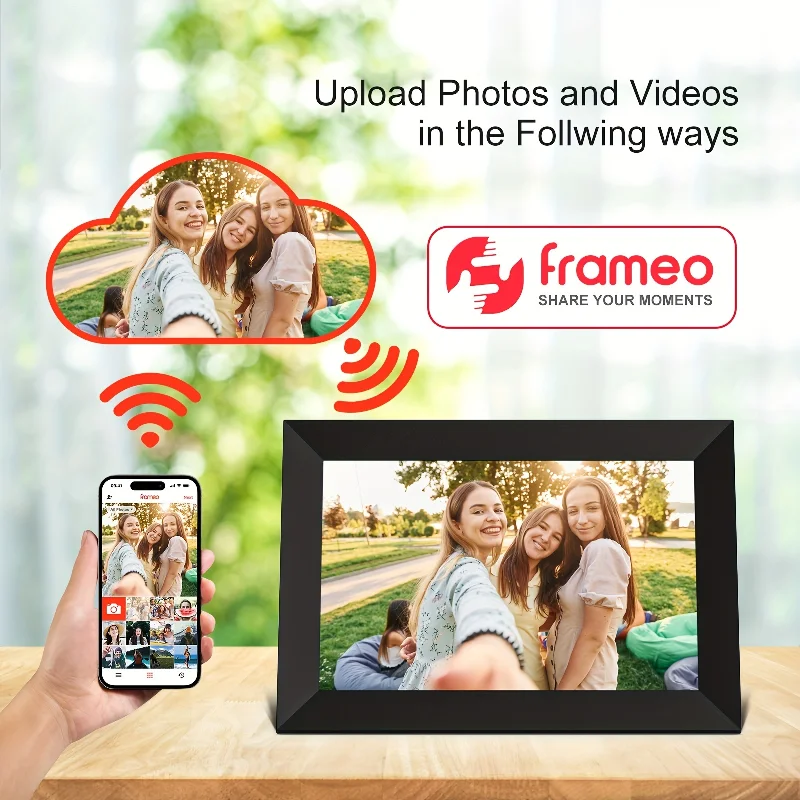 Porta-retratos digital com tela sensível ao toque WiFi IPS de 16 GB 10.1 com rotação automática, sensor de movimento, montável na parede, compartilhar fotos via aplicativo Frameo