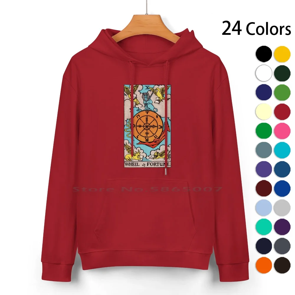 Tarot-Wheel Of Fortune Card Pure Cotton Hoodie Sweater 24 Colors Tarot Love Horoscope Tarot Deck Moon Tarot Lotus Tarot Daily