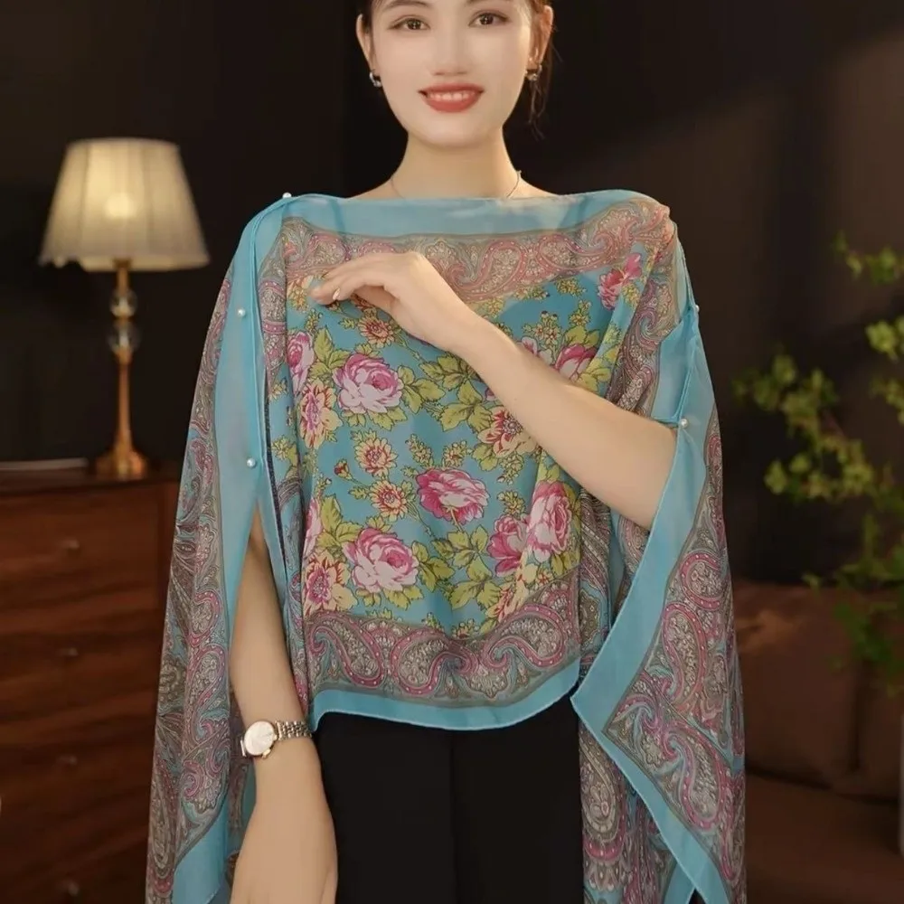 

Multifuctional Breathable Shawl Long Length Flower Pattern Sun Protection Shawl Lightweight Breathable Fabric Chiffon Scarf
